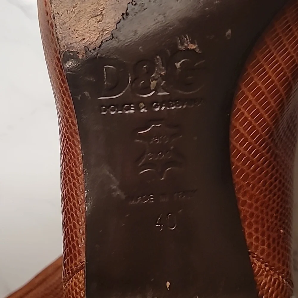 AUTHENTIC DOLCE & GABBANA  BROWN LEATHER LIZARD PRINT BOOTS - US 10 / EU 40 - Picture 7 of 16